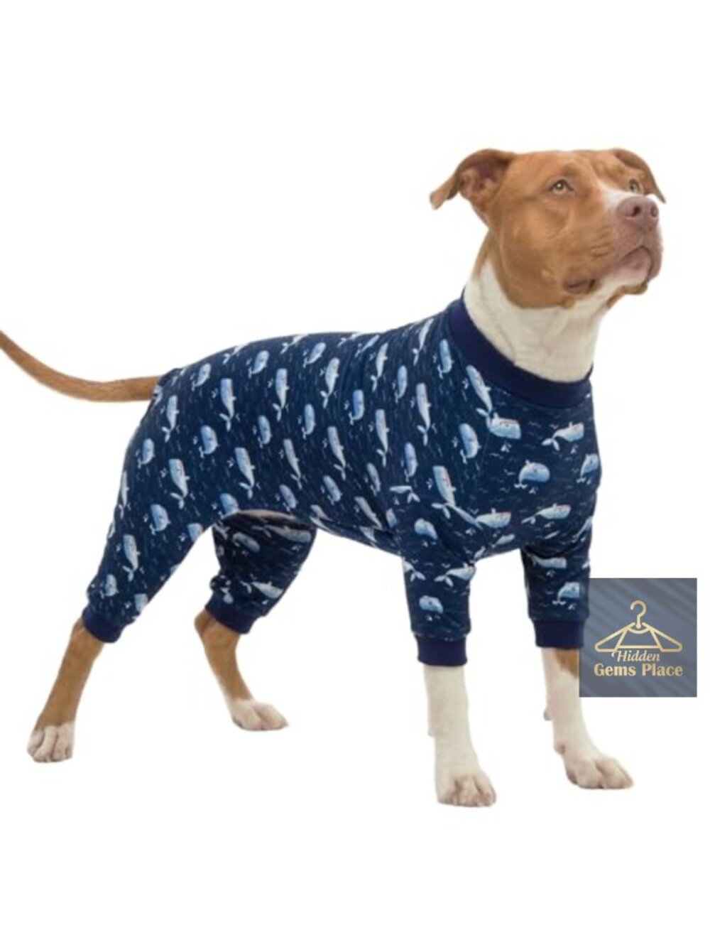 Large Dog Whale Print Pullover Pajamas Recovery Suit Onesie